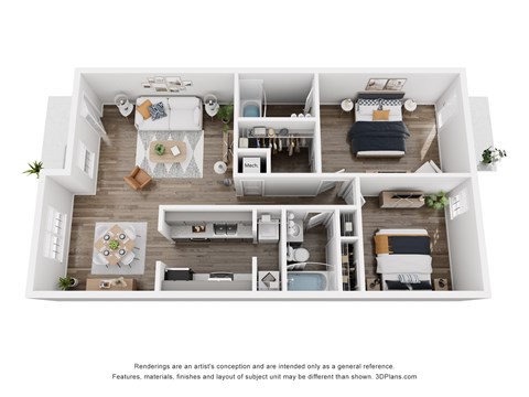 Floor plan for 2 beds, 2 baths, 1080 sqft